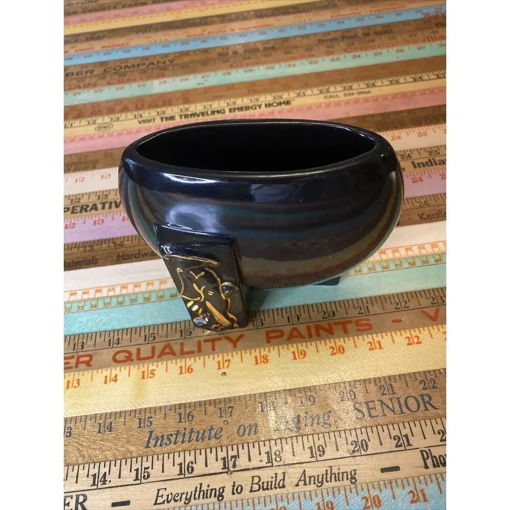 Vintage FAPCO 1930 Joan Lea Creations Shanghai Black 22K Gold Disk Asian Vase